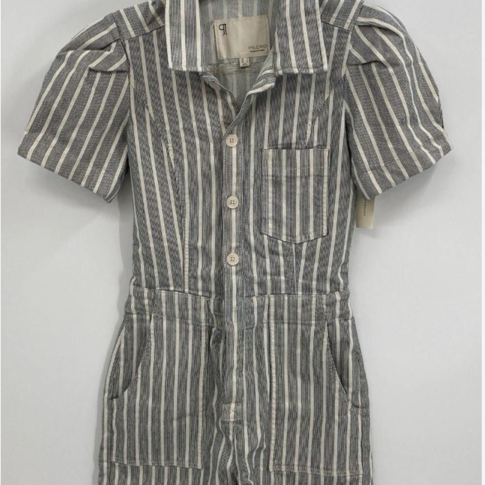 Anthropologie  Blue and White Striped Romper